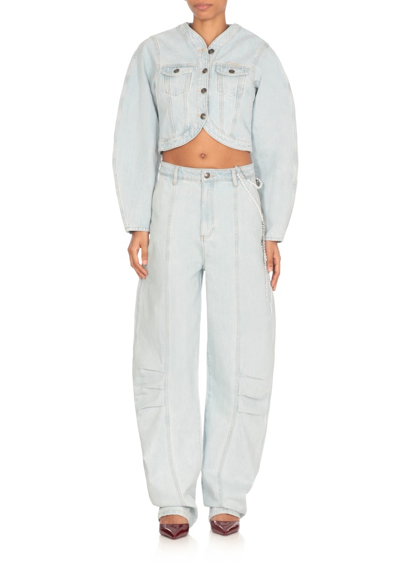 Rotate Birger Christensen Cargo Denim Pants Contrast Stitching
