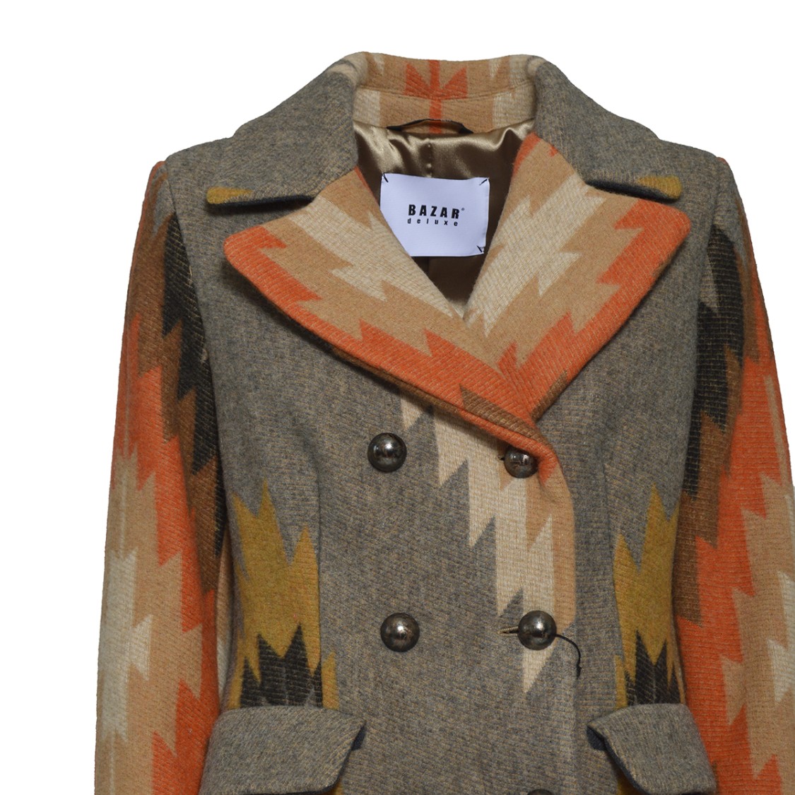 BAZAR DELUXE BAZAR DELUXE DOUBLE BREASTED COAT MULTICOLORED WOOL ETHNIC PATTERN