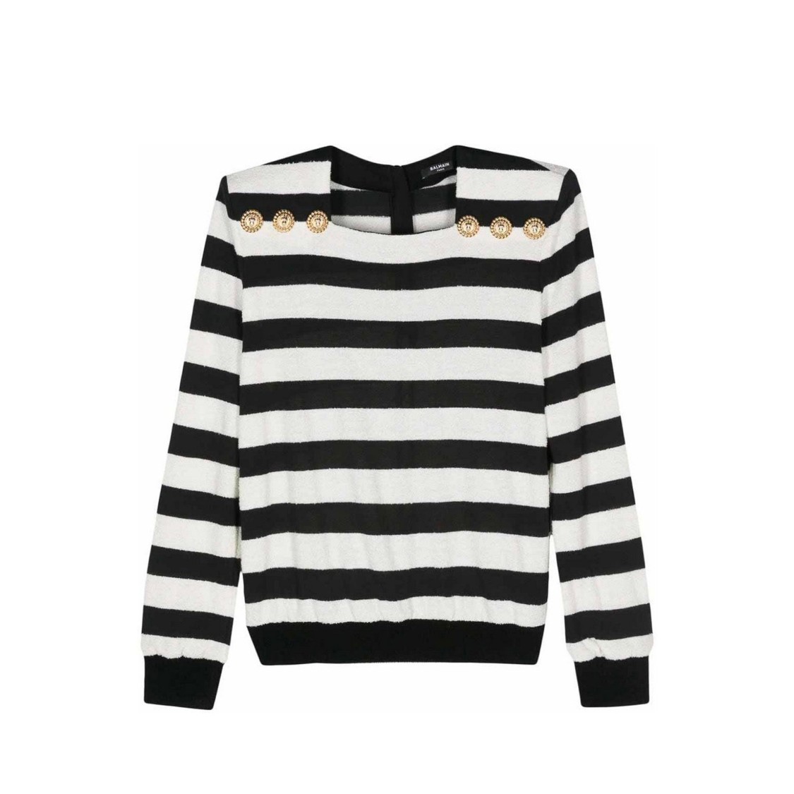 Shop Balmain Striped Jersey Top In Black