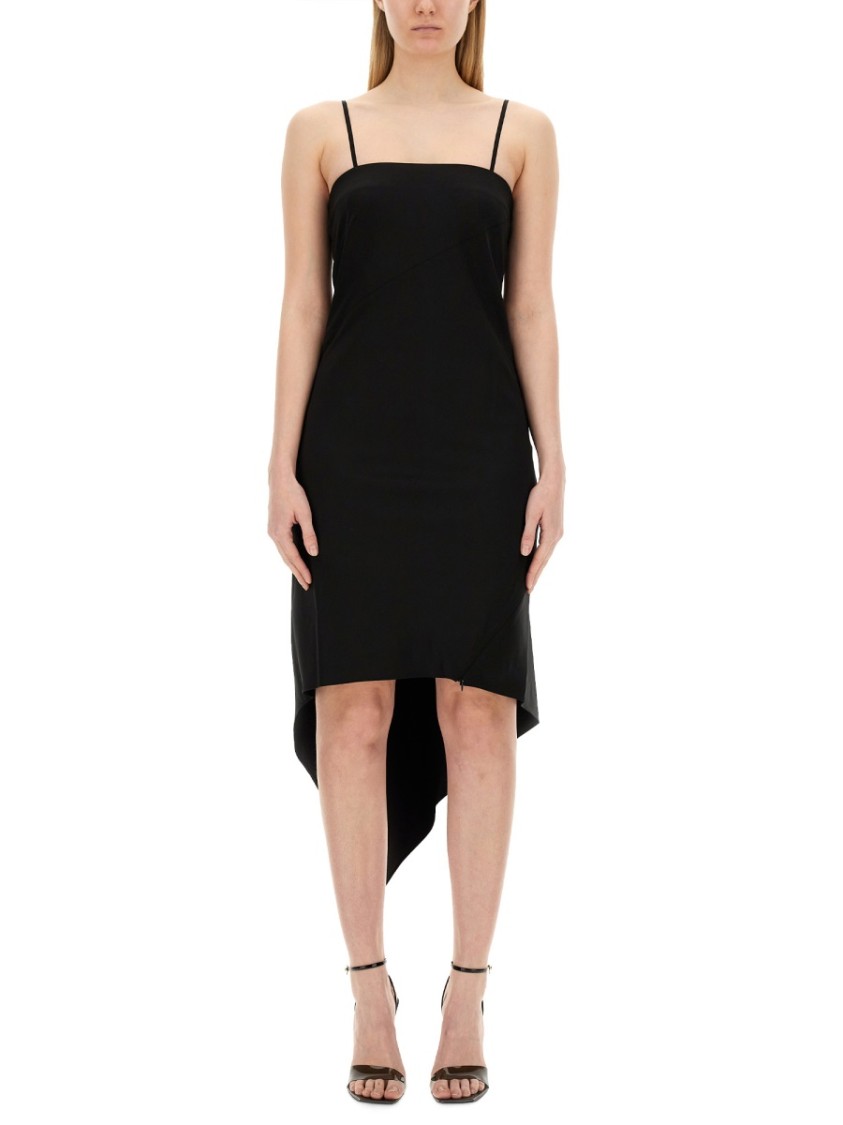 Helmut Lang Fitted Evening Dress With Scarf Hem Design In Black
