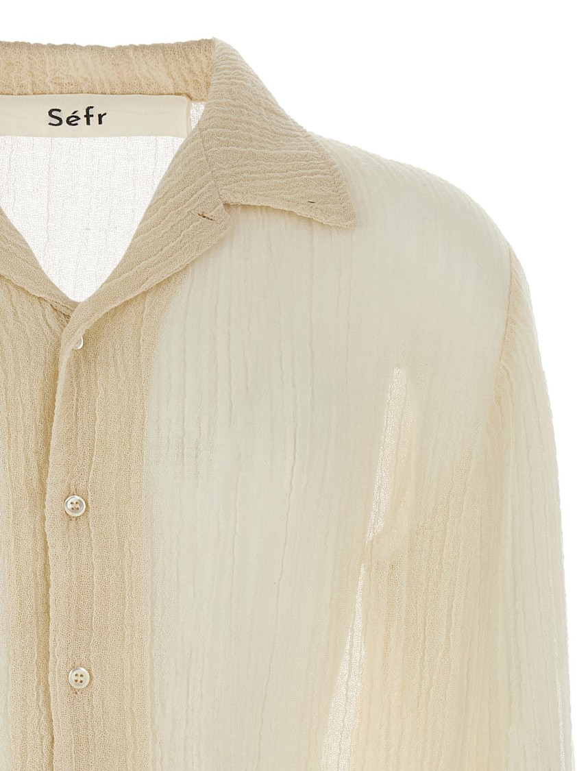 Séfr Jagou Camp-collar Open-knit Merino Wool-gauze Shirt In Neutral