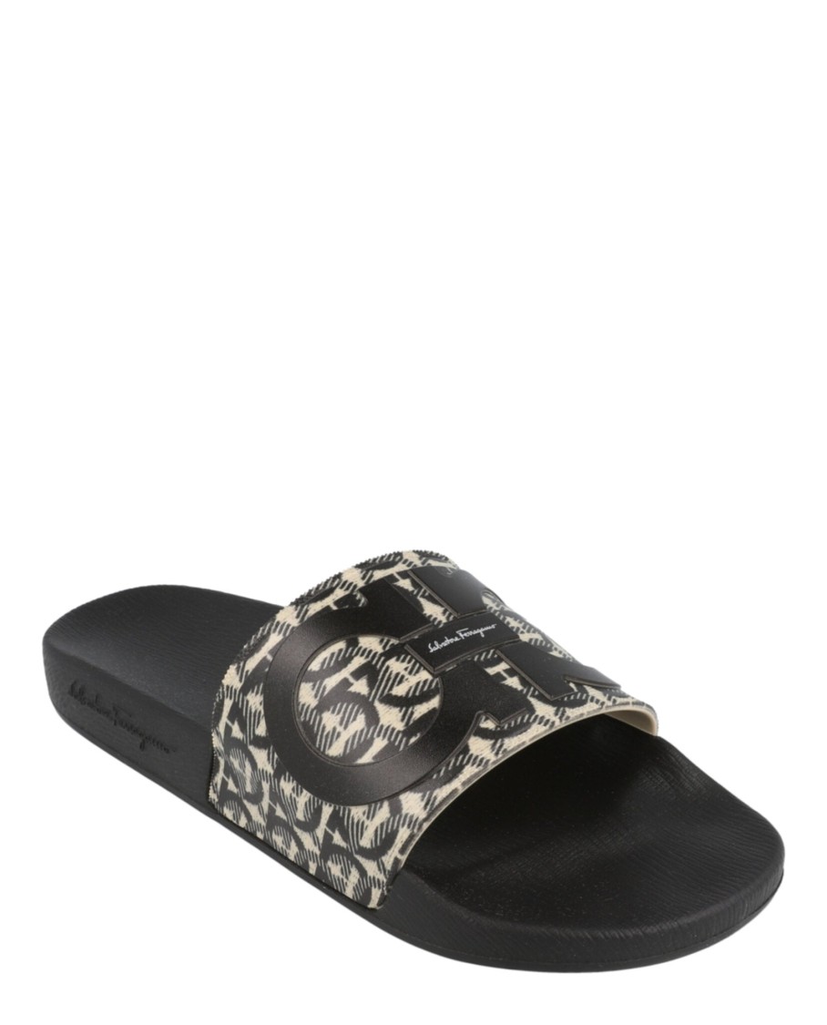 Ferragamo Groovy Dual Gancini Slides