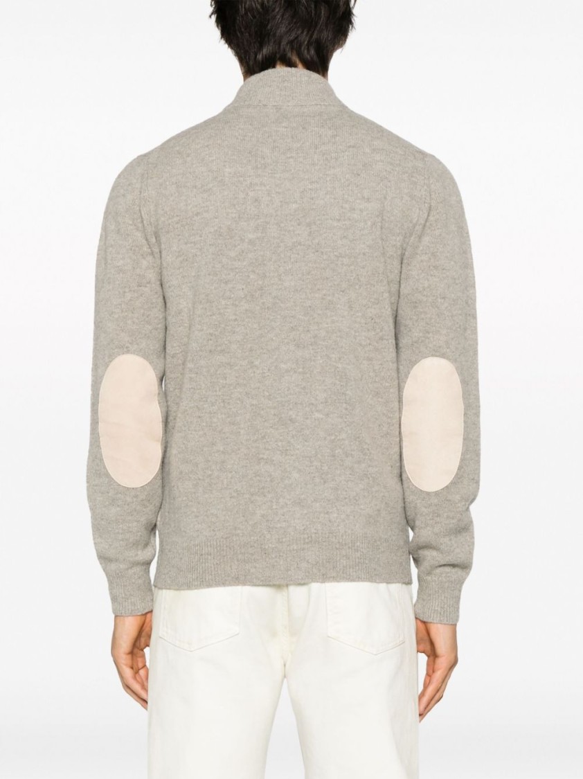 Barbour Fine Knit Wool Zip-through Sweater With High Neck And Button Closure In Gray