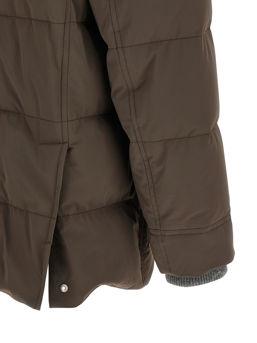 Brunello Cucinelli Knit Insert Down Jacket Puffer Jackets Brown In Gray