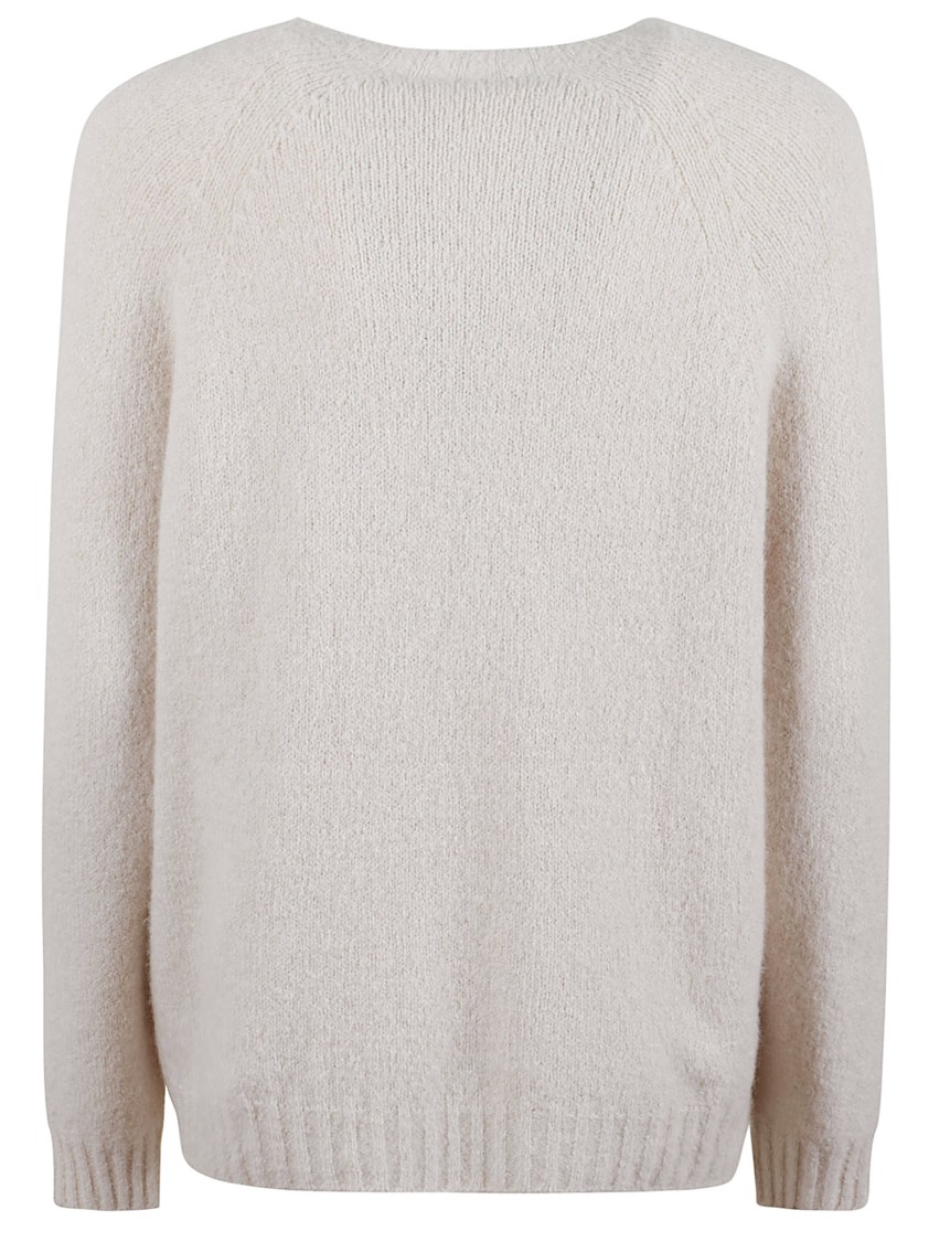 Max Mara Alpaca Knit Sweater With Classic Crew Neckline In Neutral