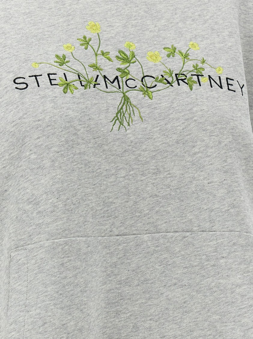 Stella Mccartney Brushed Cotton Hoodie With Front Logo Embroidery In Gray