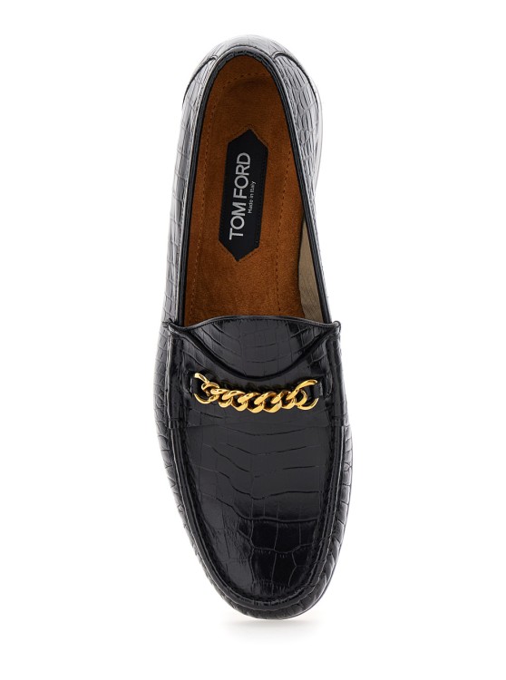 Tom Ford Slip-On Loafers With Chain Detail In Black Crocco