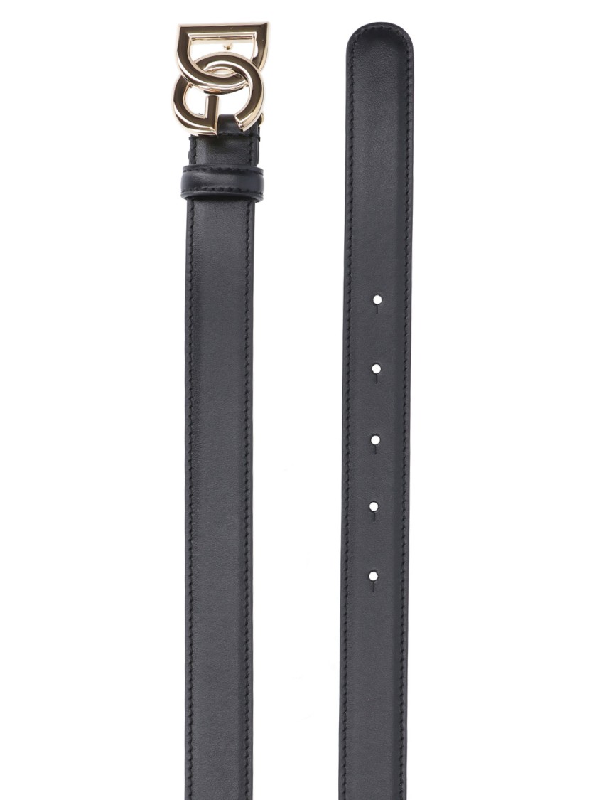 Dolce & Gabbana Dg Logo Leather Belt In Black