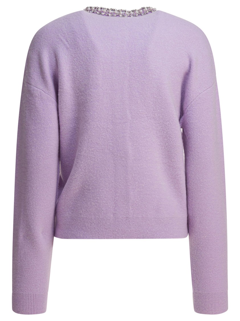 Self-portrait Lilac Crystal-trim Cardigan With Round Neckline In Purple