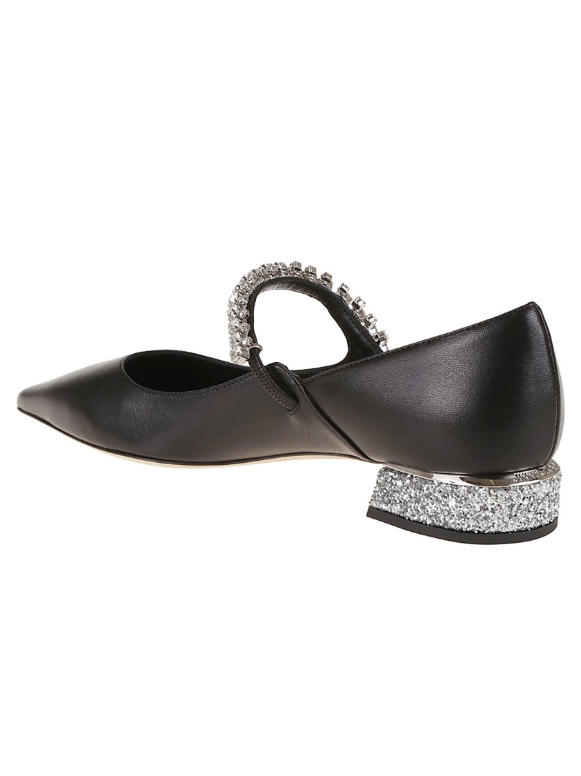 Jimmy Choo Nappa Leather Bing Ballerinas With Embellished Strap In Black