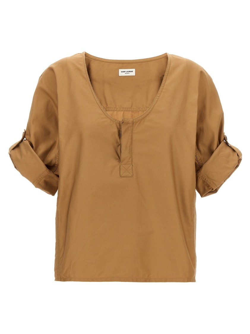 Saint Laurent Twill Blouse In Brown