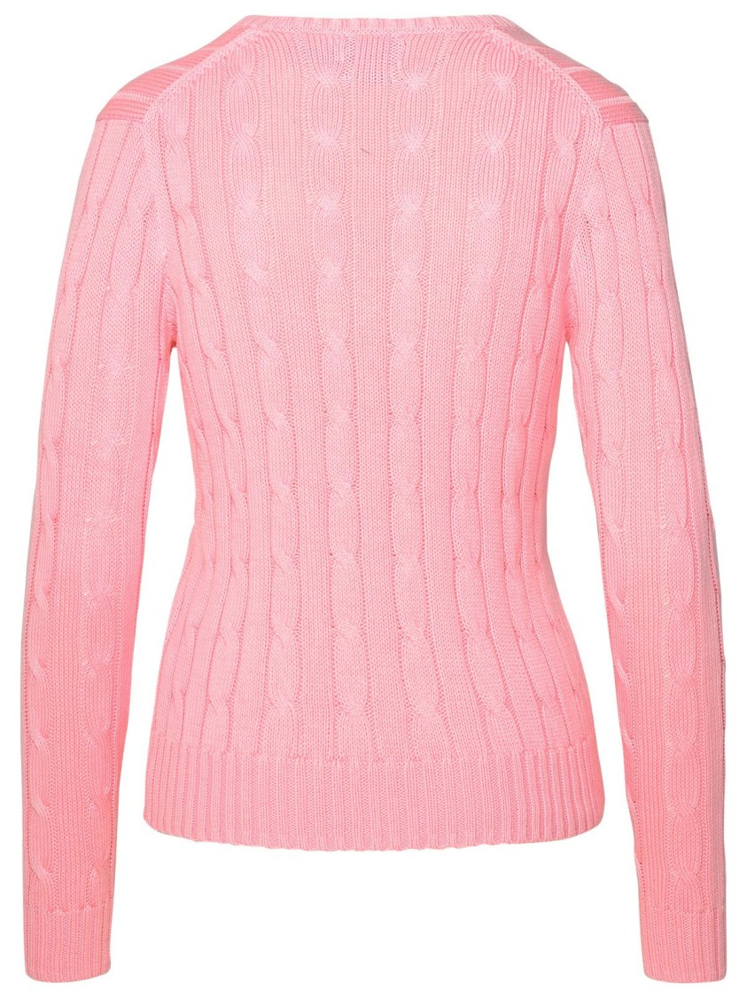Polo Ralph Lauren Plaited Cotton V-neck Sweater In Pink
