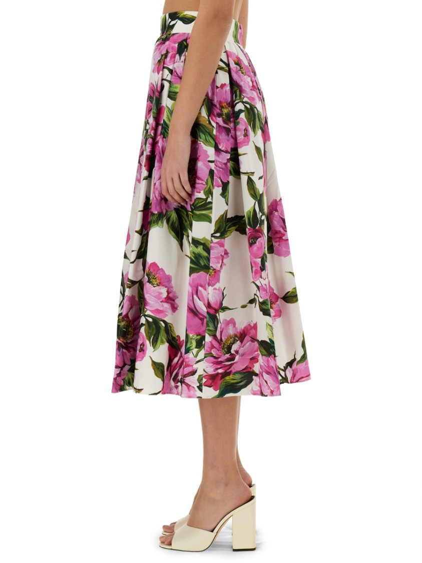Dolce & Gabbana Multicolor Rose-print Cotton Circle Midi Skirt In Pink