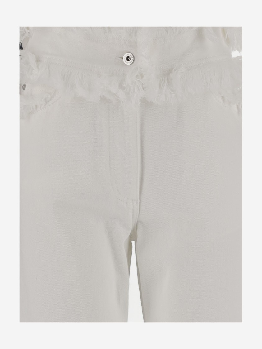 Ferragamo High Waist Wide Leg Trousers With Frayed Hem In White