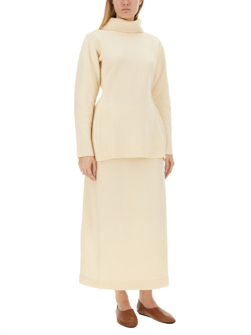 Jil Sander Regular Fit Midi Skirt In Soft Wool In Neutrals