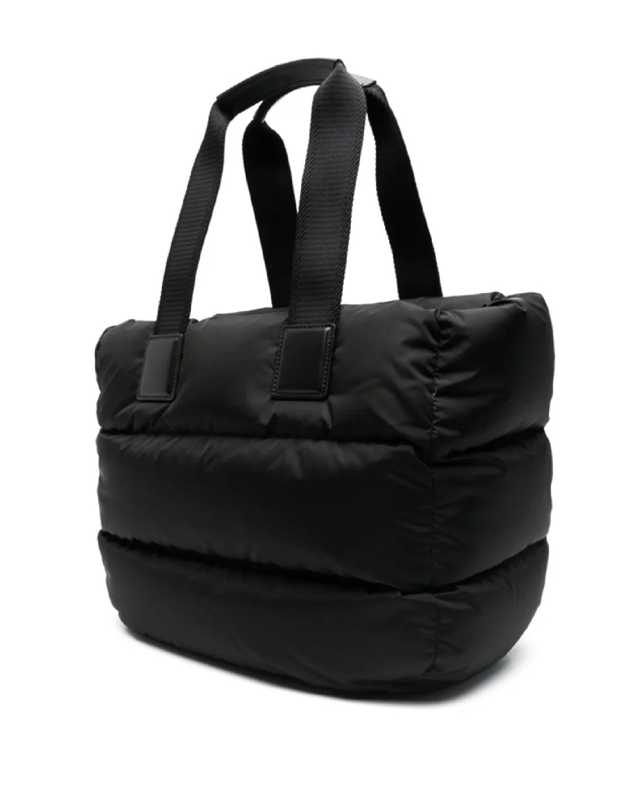 Moncler Puffy Black Tote Bag With Top Zip And Dual Handles In Black