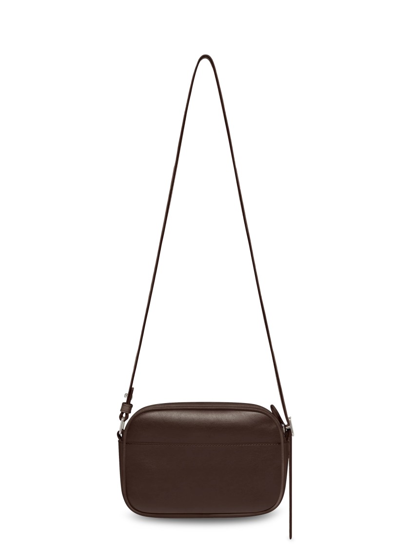 Courrèges Structured Brown Calf Leather Camera Bag With Detachable Strap In Brown