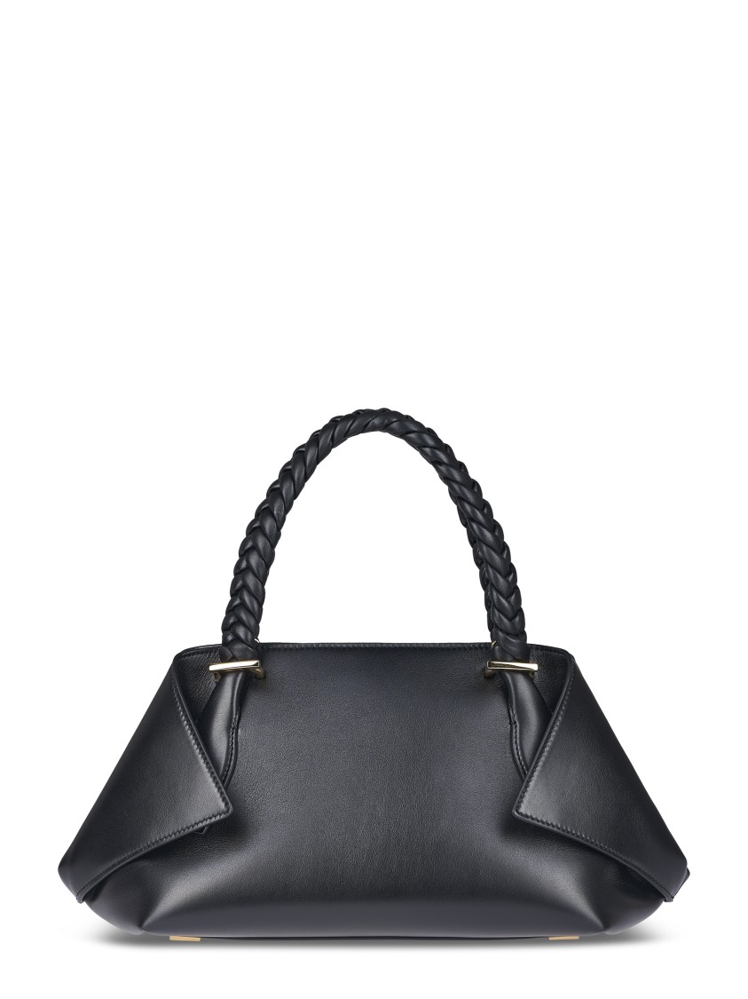 Ferragamo Structured Handbag With Braided Handle And Folded Accents In Gray