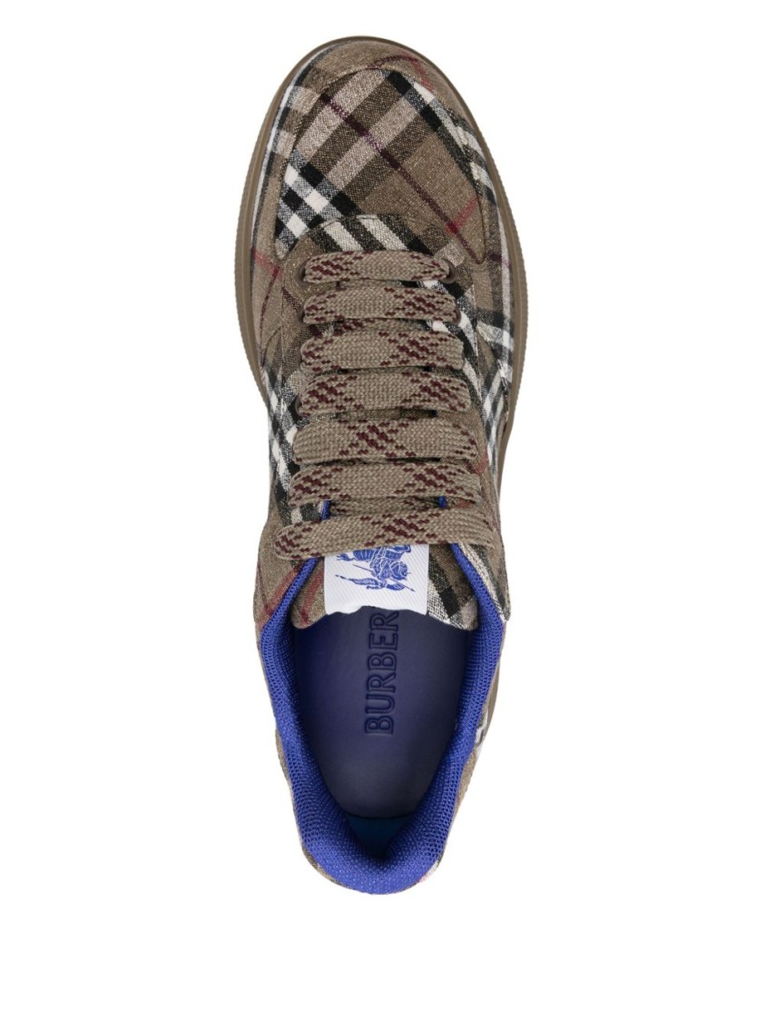 Shop Burberry Plaid Pattern Brown Sneakers