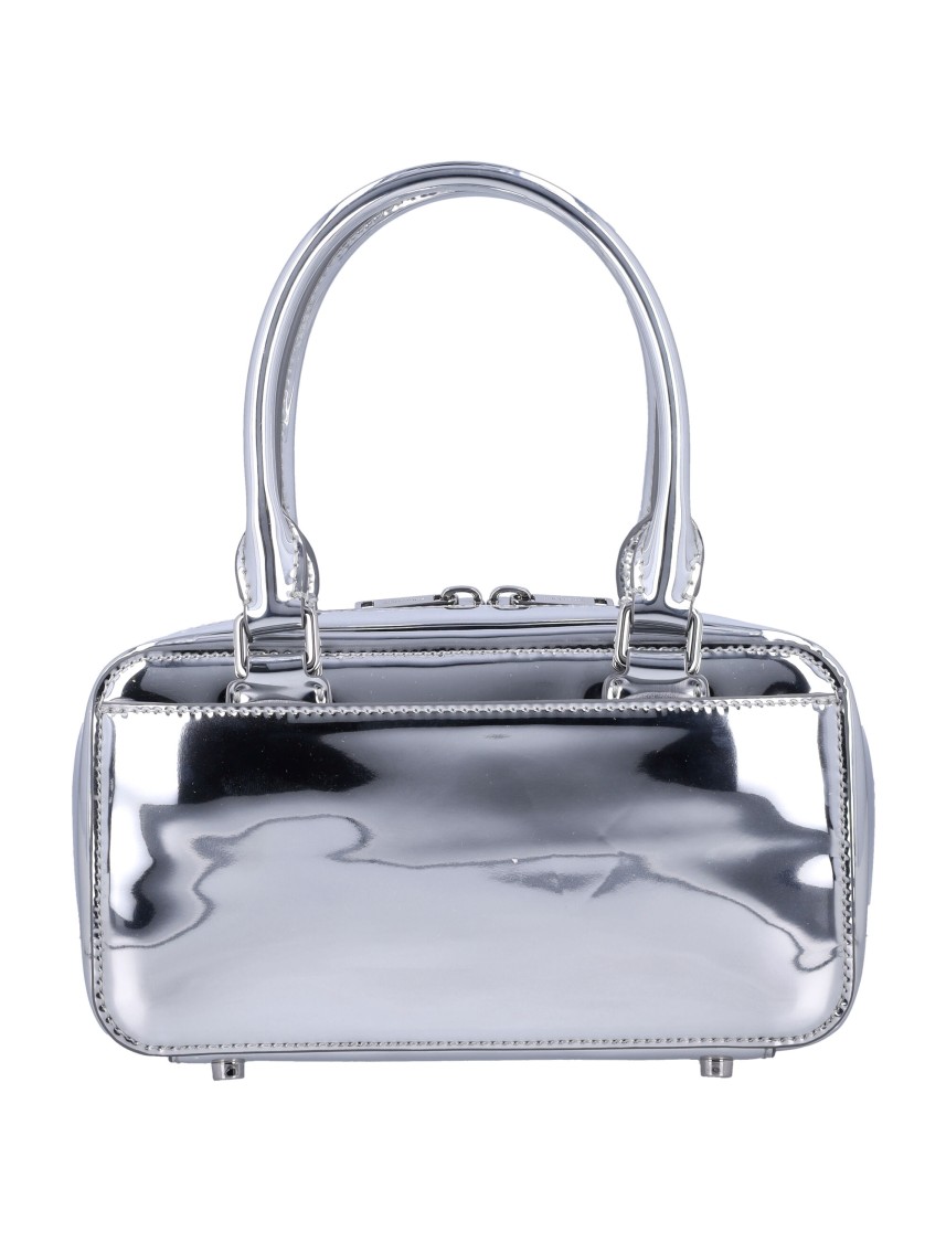 Shop Self-portrait Metallic Leather Mini Tote Bag In Silver