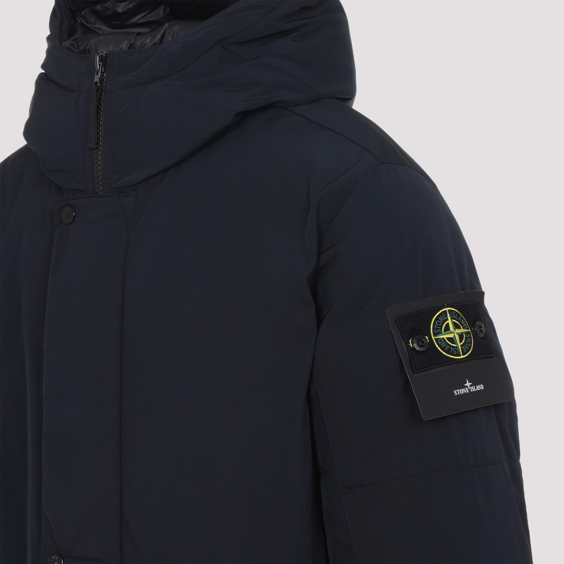Stone Island Navy Blue Polyester Long Parka In Black