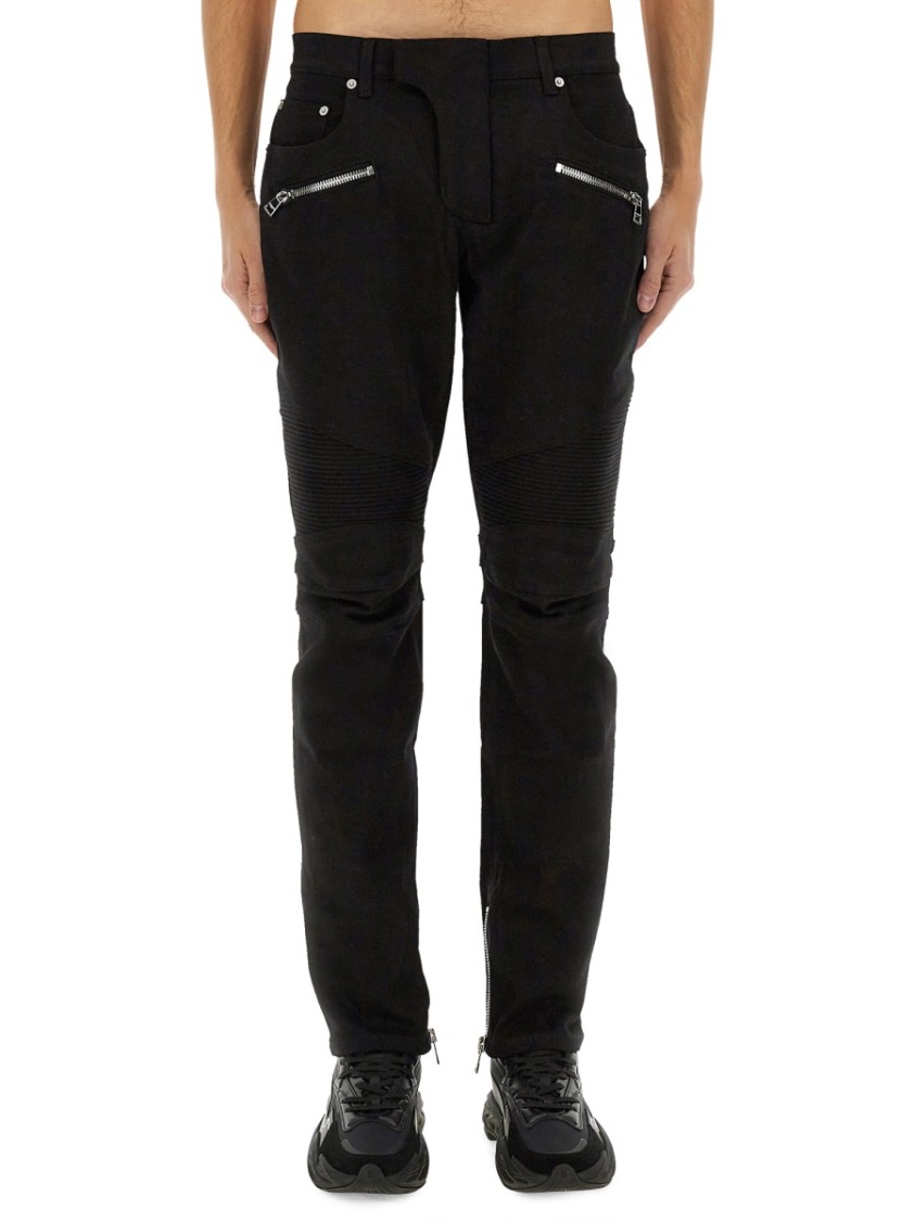 Shop Balmain Slim-fit Black Denim Biker Jeans