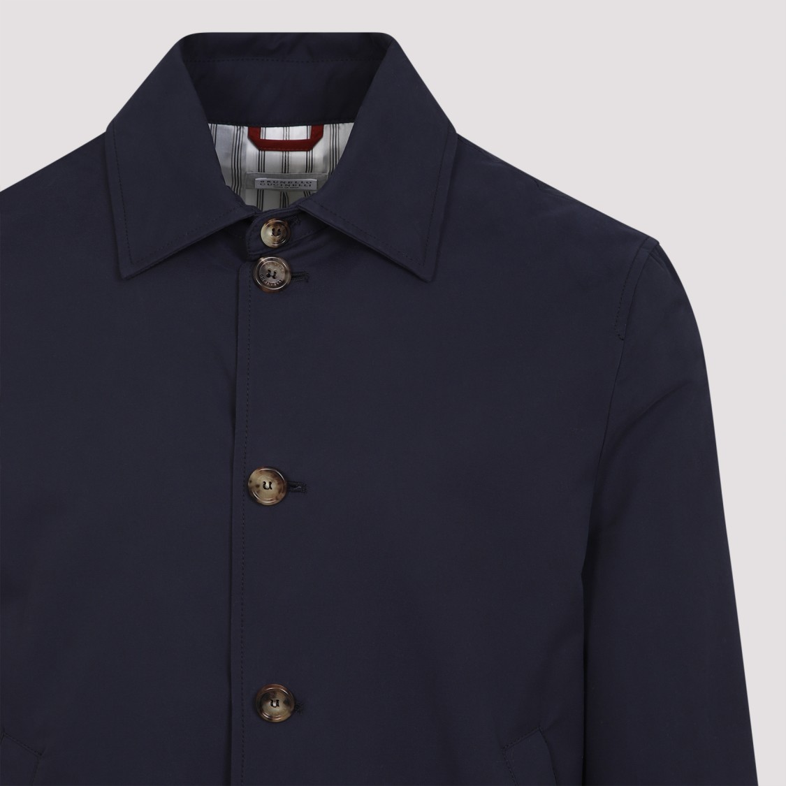 Shop Brunello Cucinelli Navy Blue Cotton Bomber Jacket