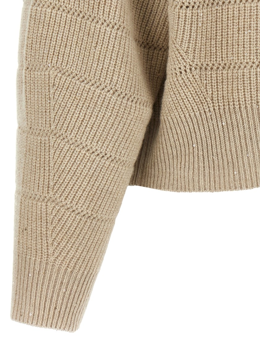 Brunello Cucinelli Beige Rustic Dazzling Net Cardigan In Neutral