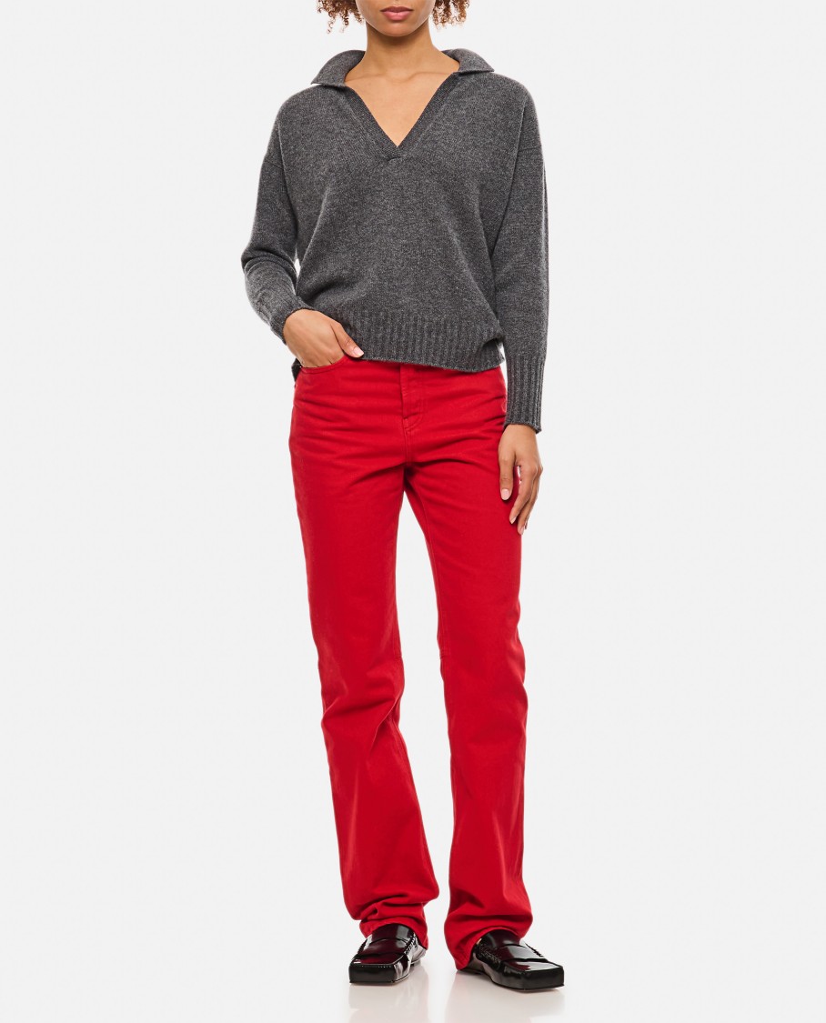 Jacquemus Denim Trousers Straight Belt Loops In Red