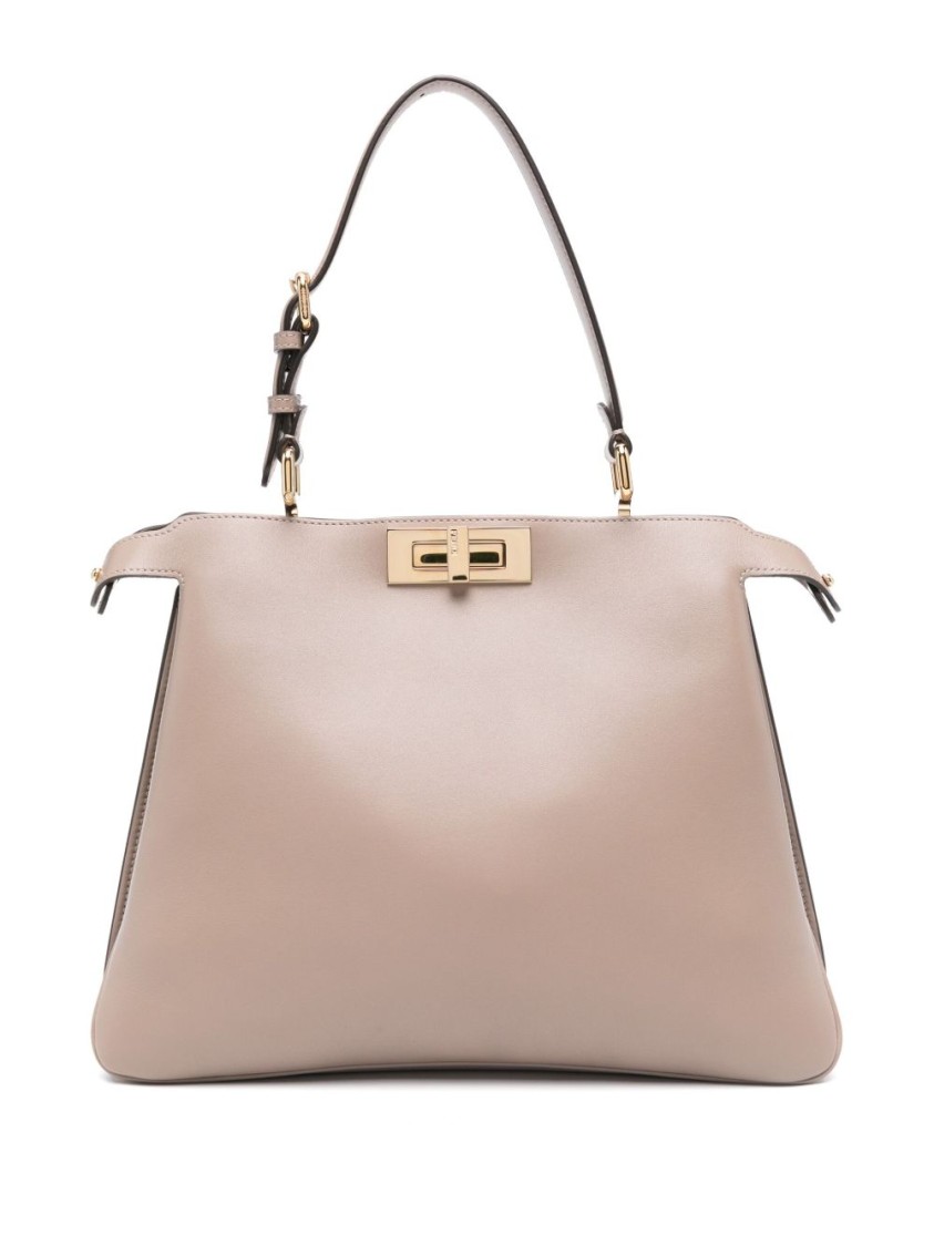 Shop Fendi Structured Handbag With Gold-tone Clasp In Pink