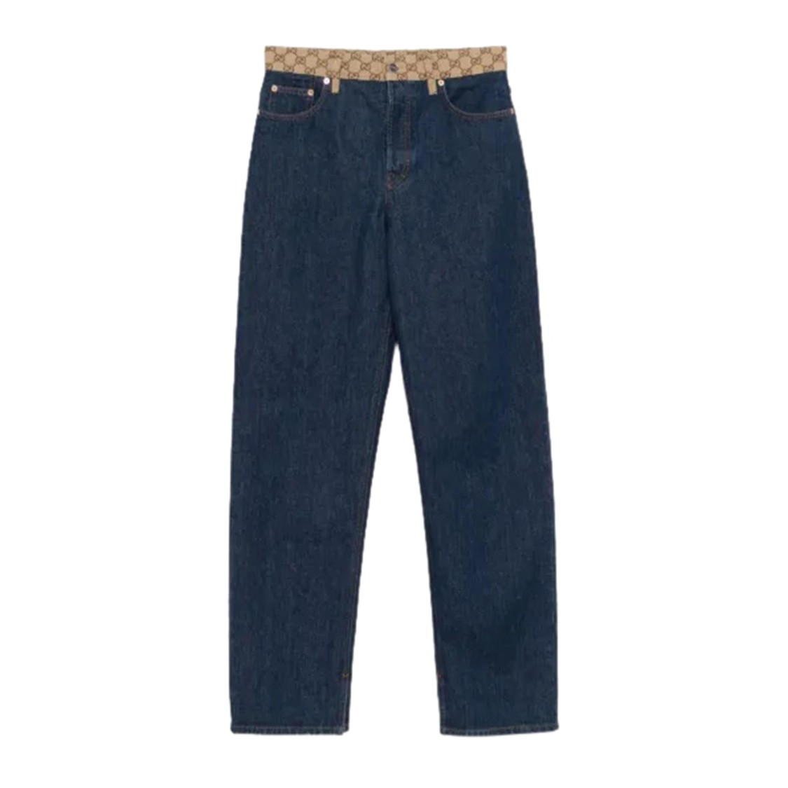 Gucci High-waist Boyfriend Pants With Logo Waistband In Blue