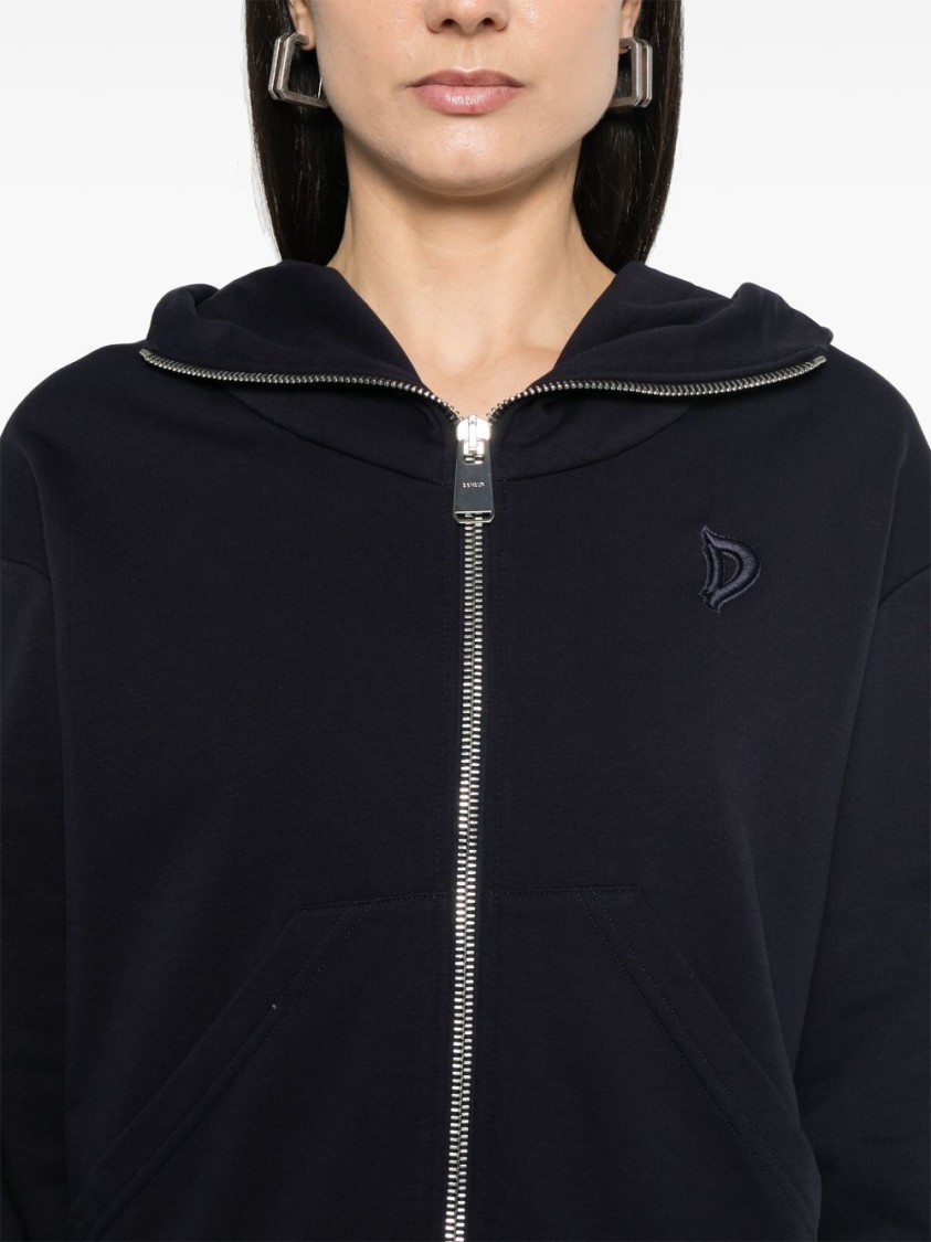 Dondup Zip-up Blue Hoodie With Cozy Hood In Black