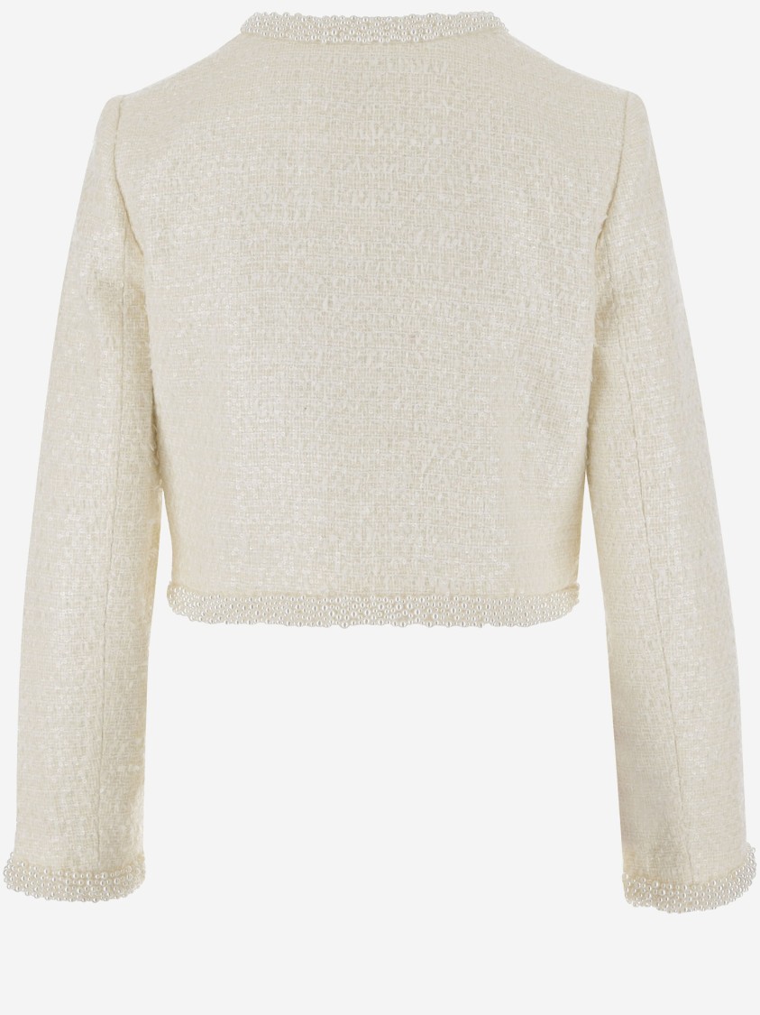 Shop Self-portrait Bouclé Jacket With Micro Sequins In Neutrals