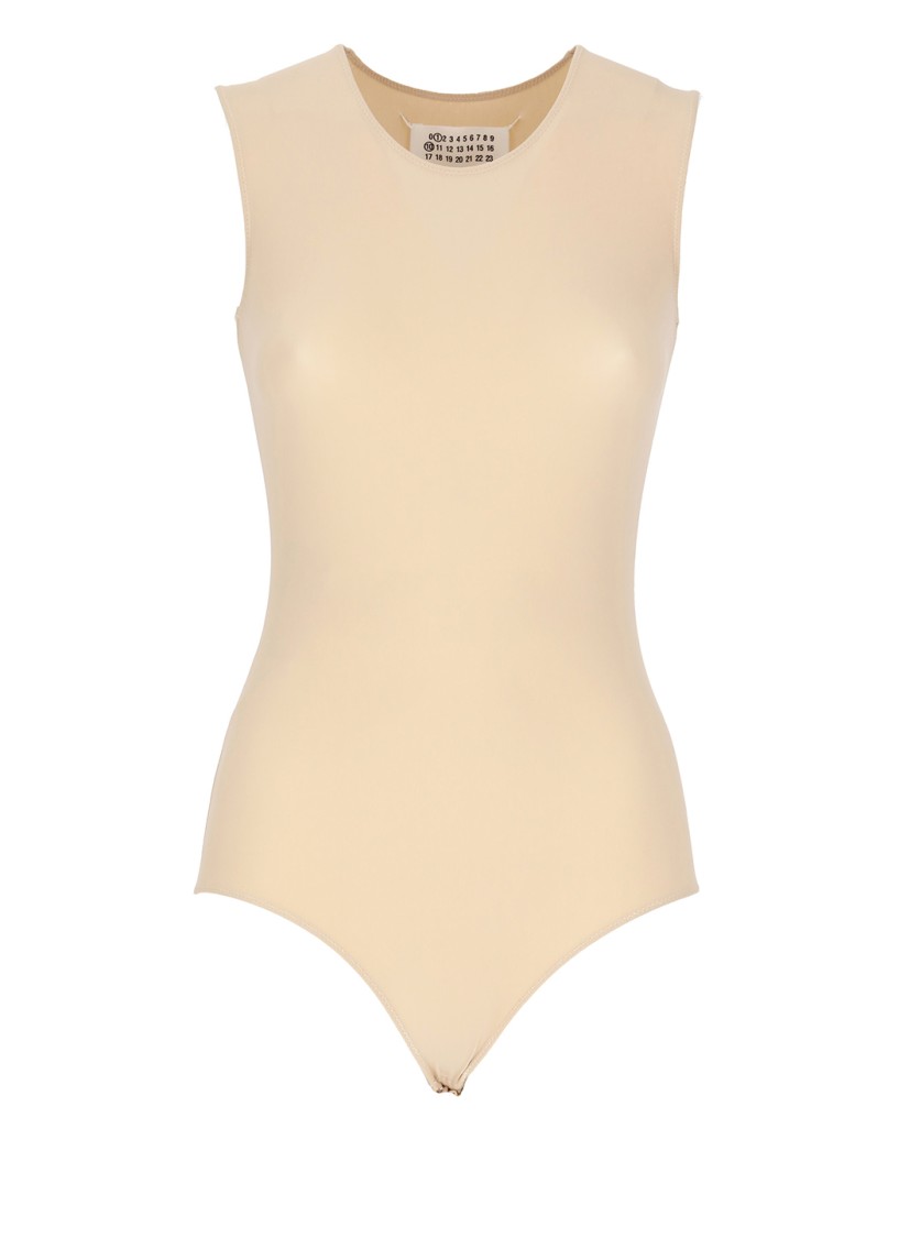Maison Margiela Sleek Sleeveless Body With Stud Button Fastening In Neutrals