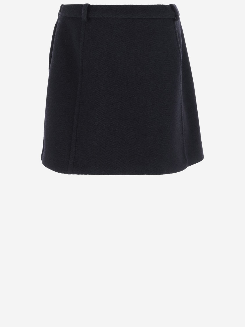 Jil Sander Structured Black Wool Skirt With Belt Loops In Black