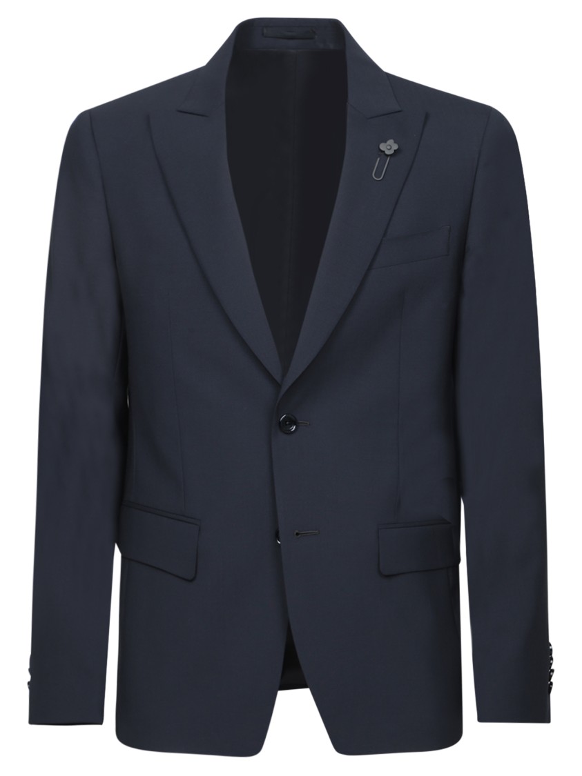 Lardini Micro-textured Blue Suit With Tailored Jacket In Blue