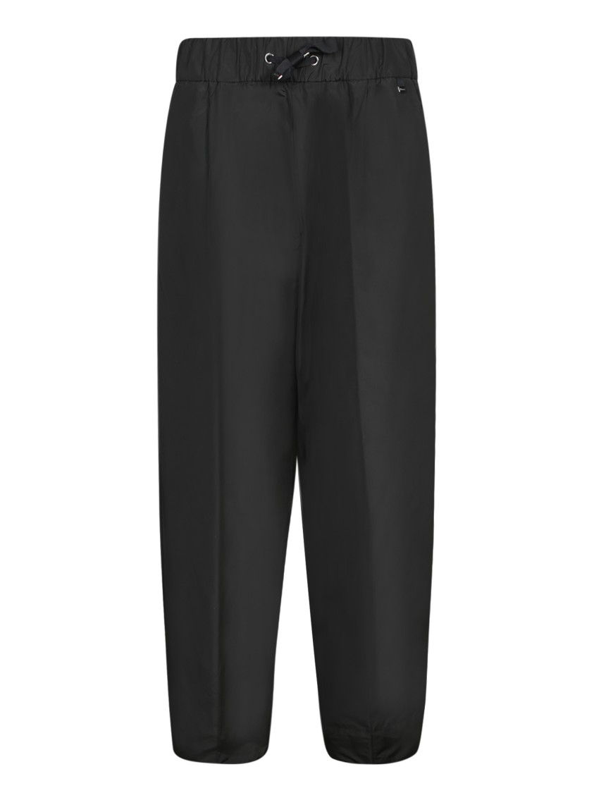 HERNO HERNO CARROT FIT BLACK TAFFETA TROUSERS WITH ADJUSTABLE WAISTBAND