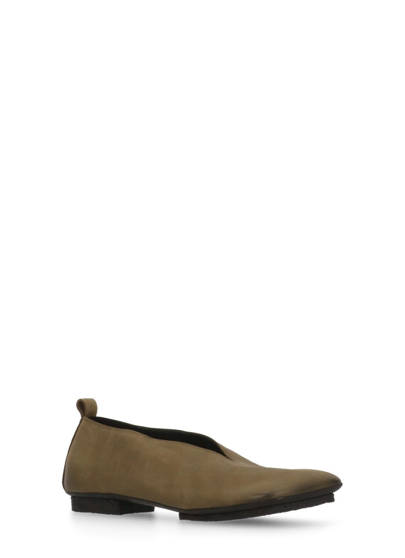 Shop Uma Wang Olive Green Smooth Leather Ballet Shoes