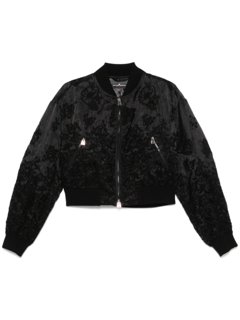 Ermanno Scervino Cropped Black Bomber Jacket In Black