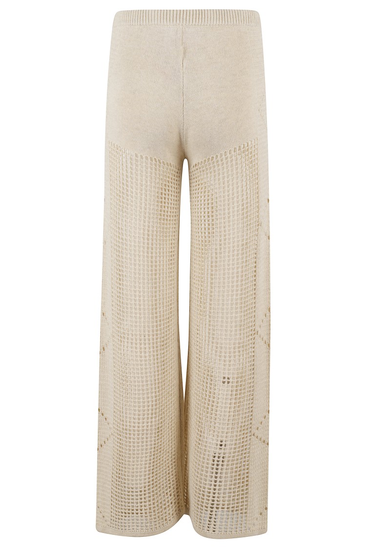 Mc2 Saint Barth Mid-rise Crochet Flare Pants With Elasticized Waistband In Neutral