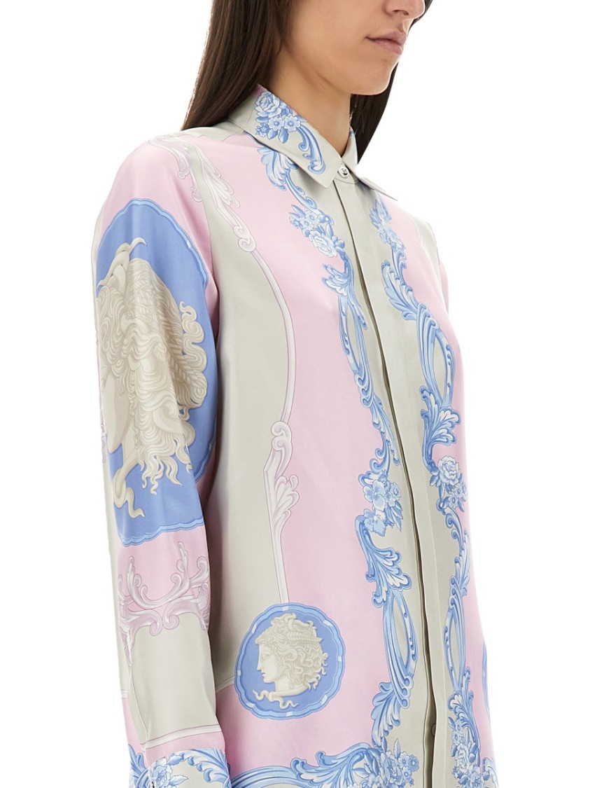 Shop Versace "cameo" Pastel Print Silk Shirt In Multicolor