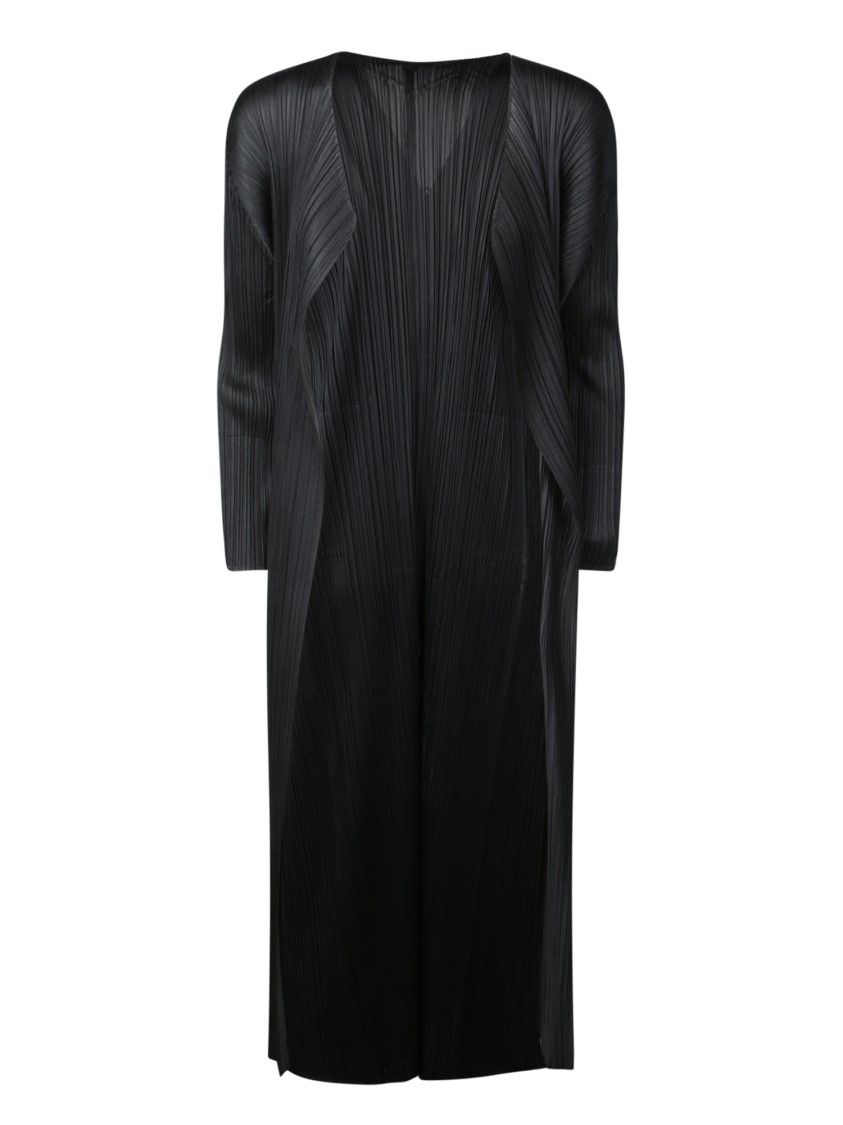 BAO BAO ISSEY MIYAKE BAO BAO ISSEY MIYAKE PLEATED BLACK CARDIGAN WITH OPEN FRONT DESIGN