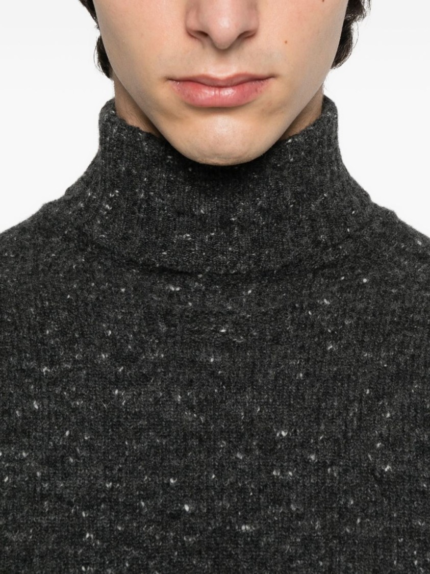 Drumohr Speckled Grey Turtleneck Sweater With Ribbed Cuffs In Black