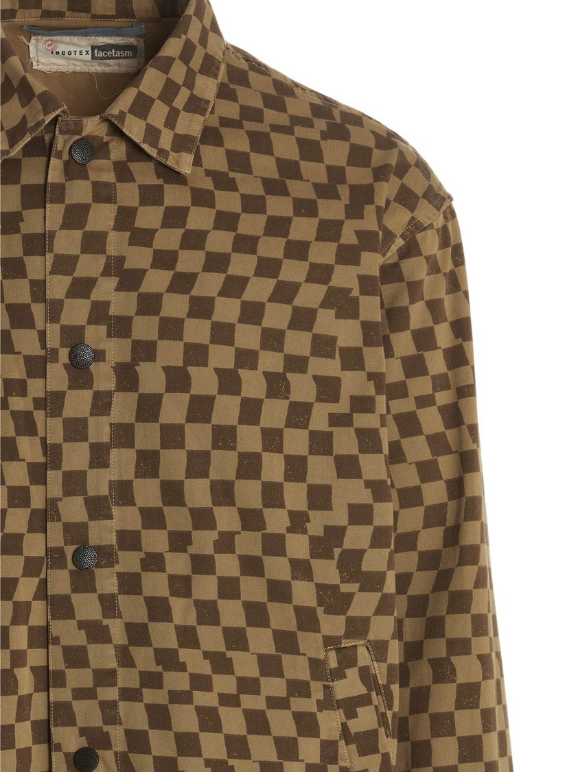 Incotex Red X Facetasm Check Print Overshirt In Brown