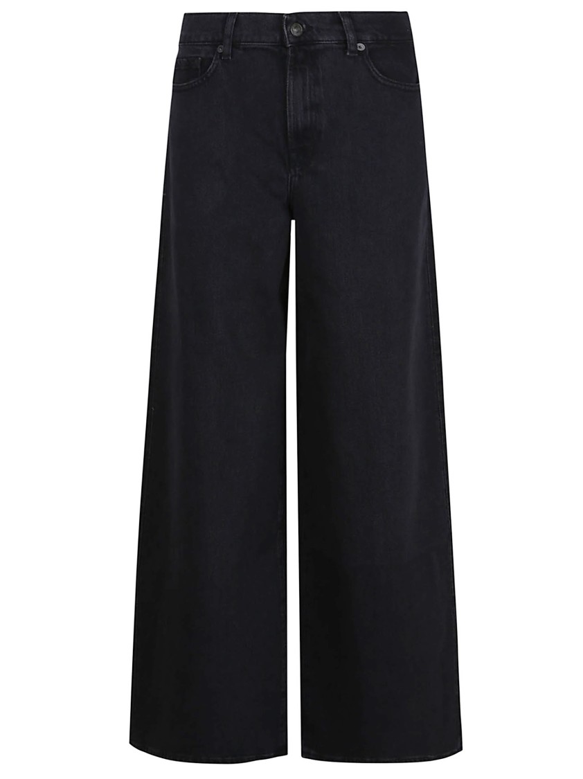 7 For All Mankind High-waisted Wide Leg Trousers With Bold Cuffs In Black
