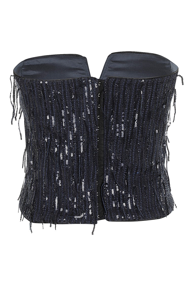 Shop Federica Tosi Bustier Top With All-over Sequin In Blue