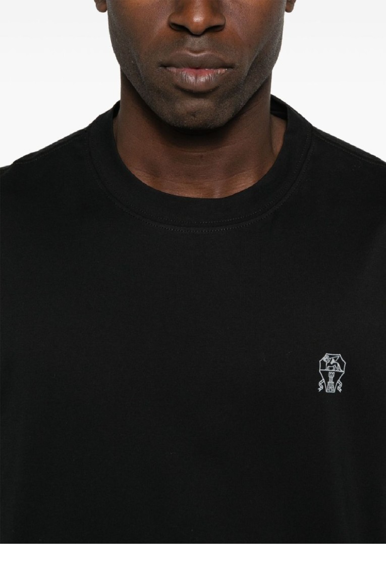 Brunello Cucinelli Cotton Jersey Crew Neck T-shirt With Logo Clothing In Black