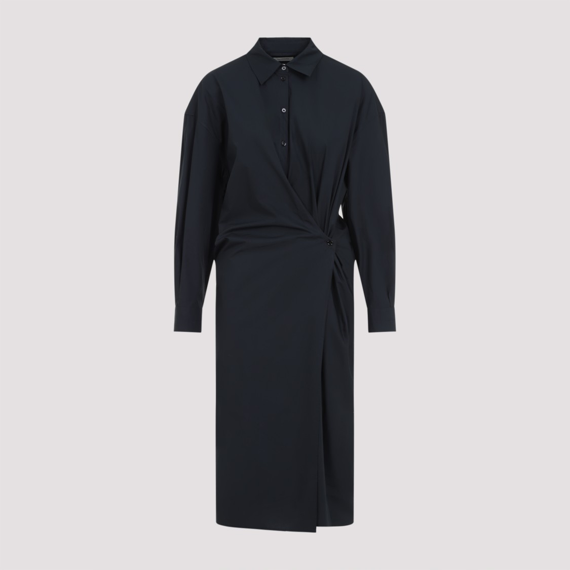 Lemaire Black Straight Collar Twisted Midi Dress In Black