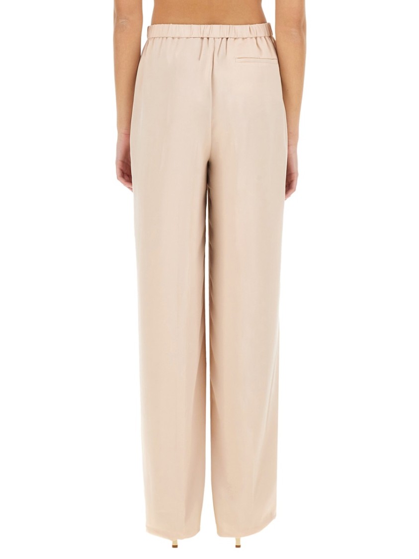 Theory Wide-leg Silk Pants With Comfortable Waistband In Pink