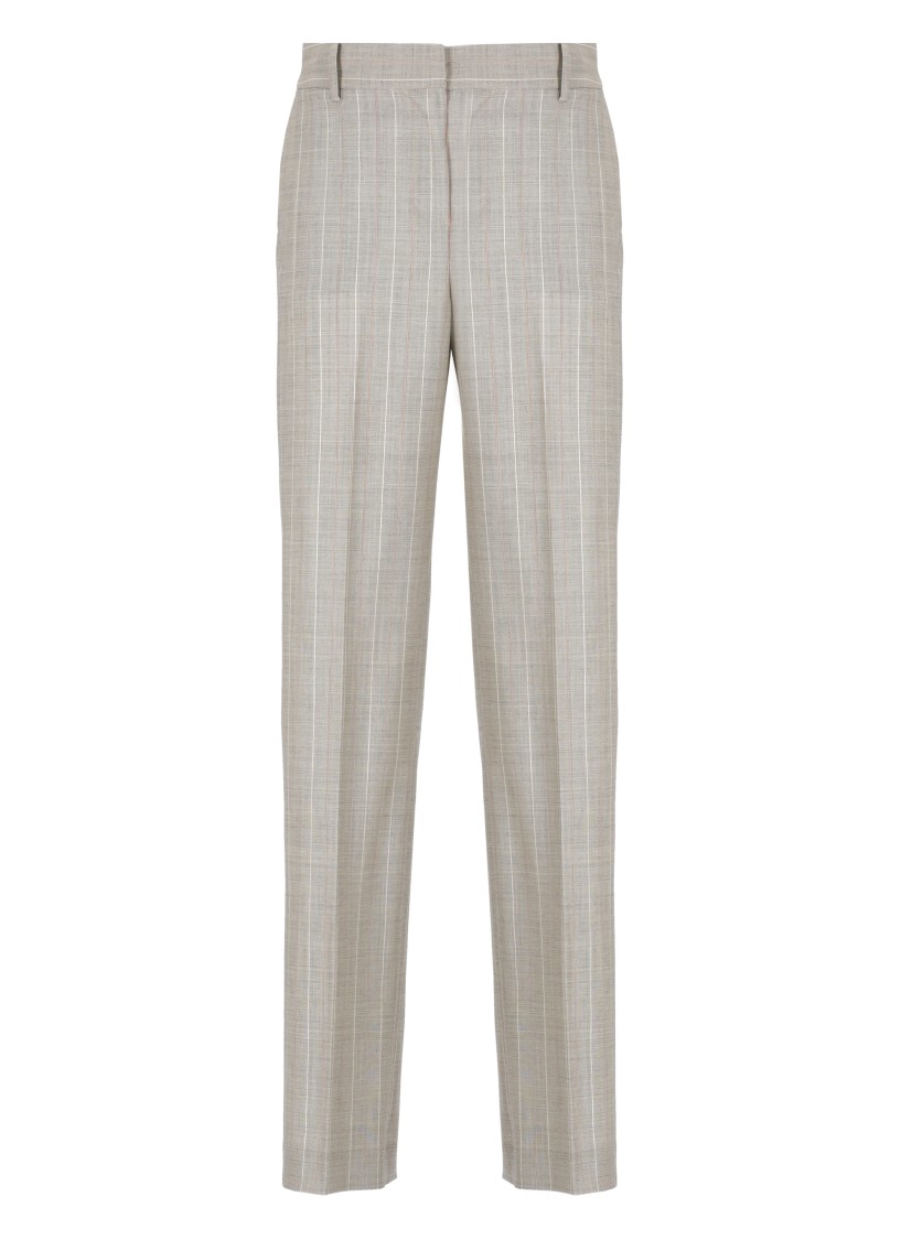 PT TORINO PT TORINO BEIGE WOOL PALAZZO PANTS WITH CONTRASTING STRIPED PATTERN